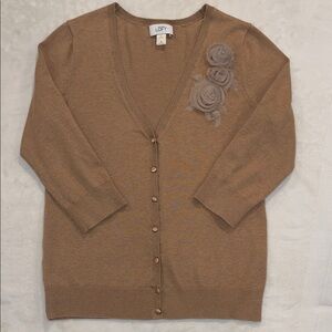 LOFT Women's Camel Medium Cardigan with Floral Appliqué